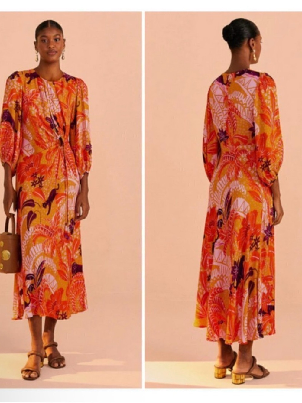 FARM Rio Orange, Pink and Purple Tropical-Print Twist-Front Maxi Dress
